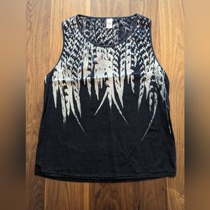 UZI NYC White Feathers Sleeveless Cotton Top Size Medium